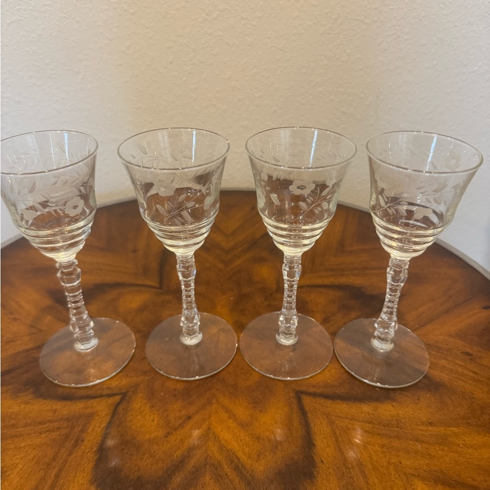 4 Rock Sharpe By Libbey Halifax Pattern 6 7/8”  Hand Blown Crystal Wine Glasses